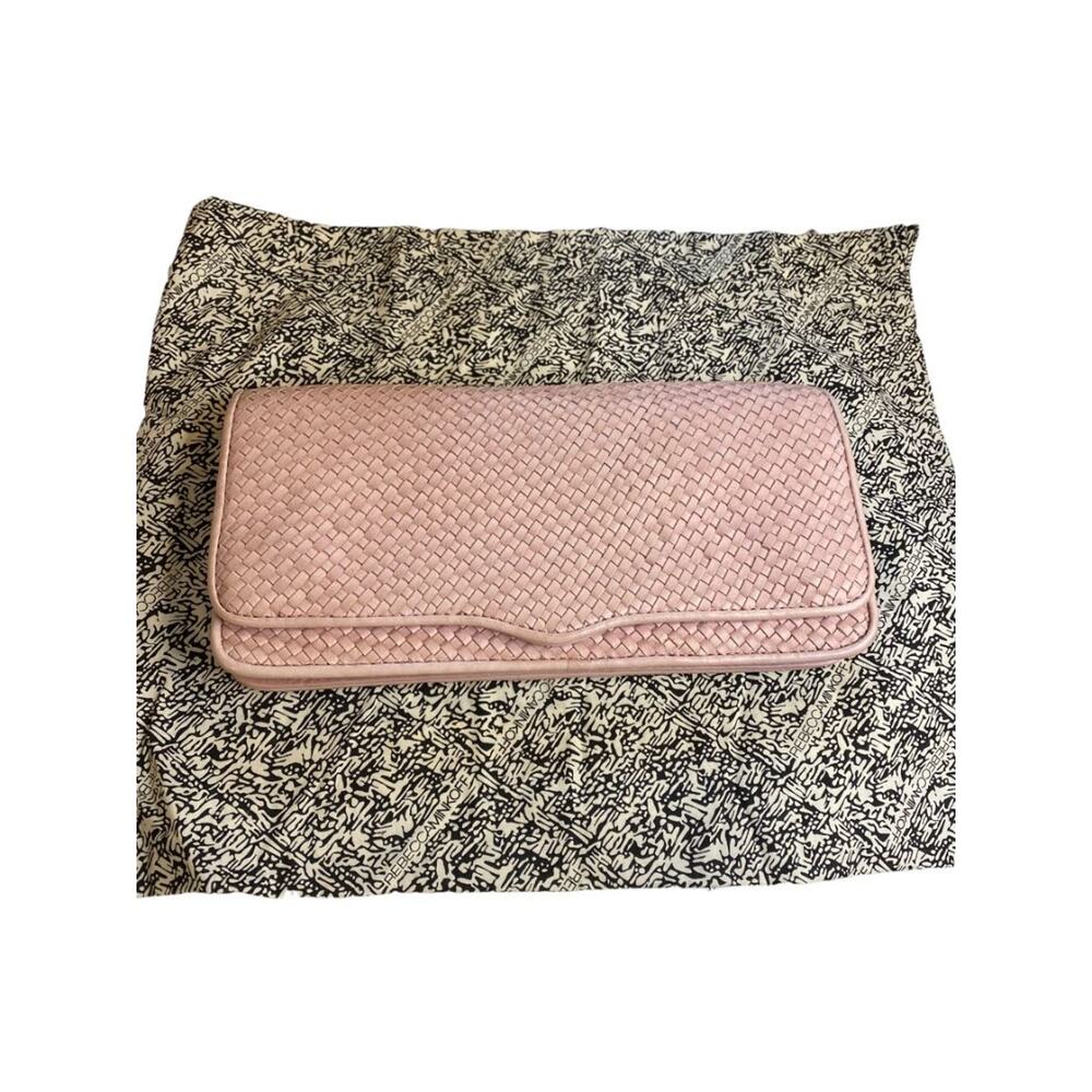 Rebecca Minkoff Honey Woven Leather Soft Clutch Pink and Dust Bag